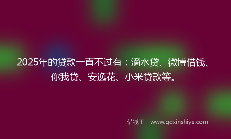 2025年的贷款一直不过有：滴水贷、微博借钱、你我贷、安逸花、小米贷款等。