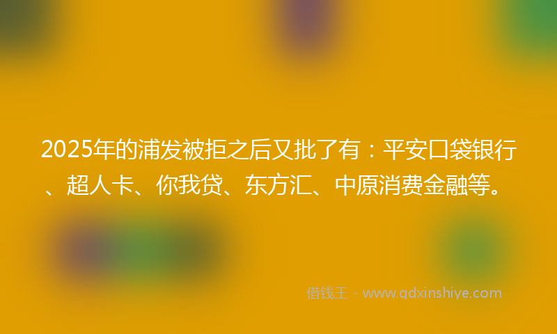 2025年的浦发被拒之后又批了有：平安口袋银行、超人卡、你我贷、东方汇、中原消费金融等。
