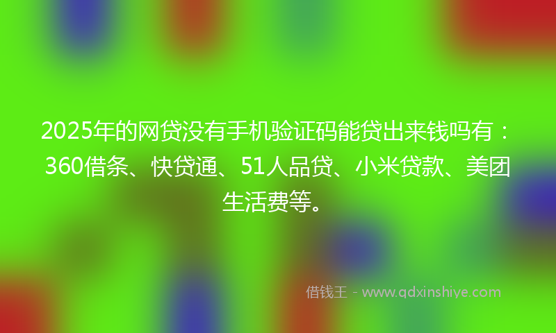2025年的网贷没有手机验证码能贷出来钱吗有：360借条、快贷通、51人品贷、小米贷款、美团生活费等。