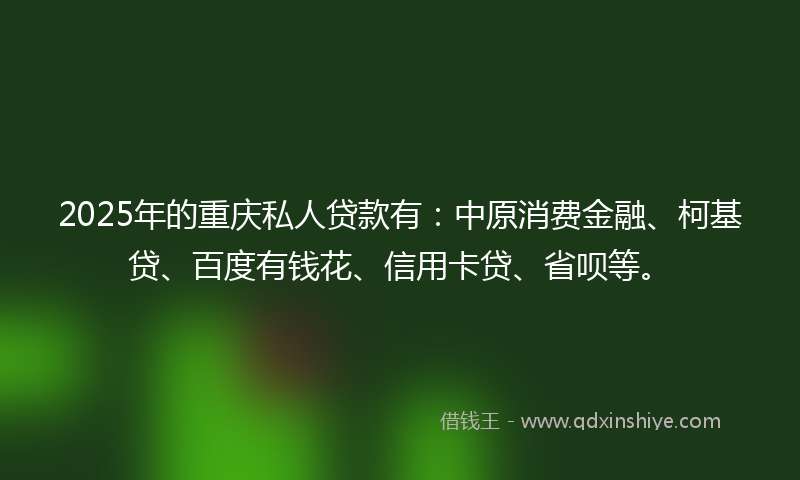 2025年的重庆私人贷款有：中原消费金融、柯基贷、百度有钱花、信用卡贷、省呗等。