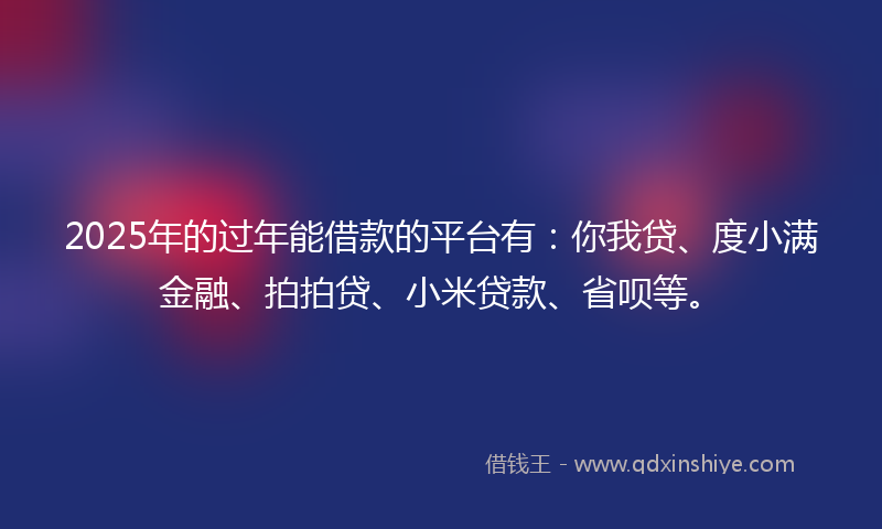 2025年的过年能借款的平台有：你我贷、度小满金融、拍拍贷、小米贷款、省呗等。