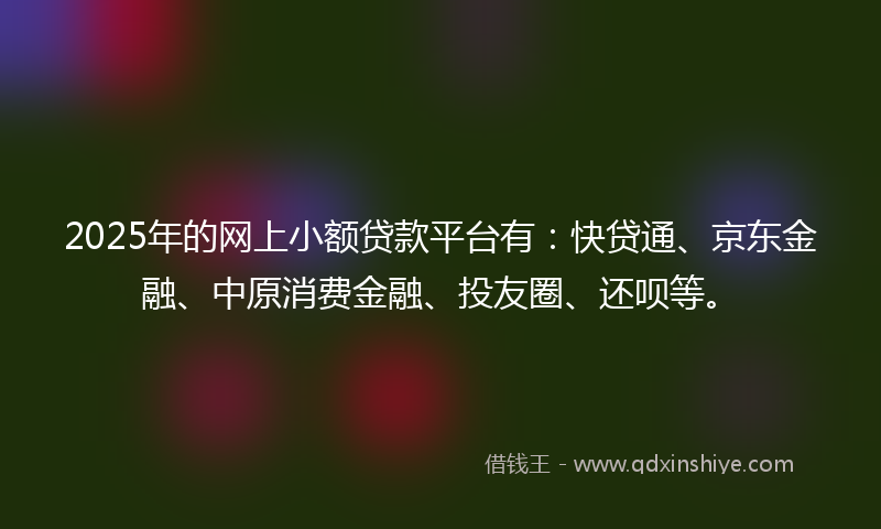 2025年的网上小额贷款平台有：快贷通、京东金融、中原消费金融、投友圈、还呗等。