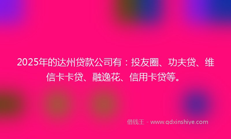 2025年的达州贷款公司有：投友圈、功夫贷、维信卡卡贷、融逸花、信用卡贷等。