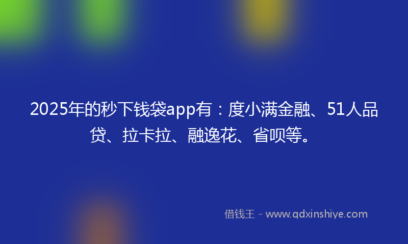2025年的秒下钱袋app有：度小满金融、51人品贷、拉卡拉、融逸花、省呗等。