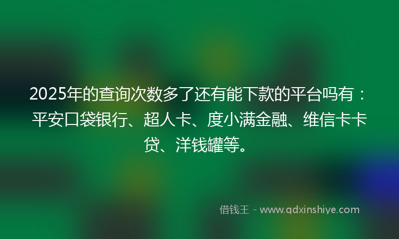 2025年的查询次数多了还有能下款的平台吗有：平安口袋银行、超人卡、度小满金融、维信卡卡贷、洋钱罐等。