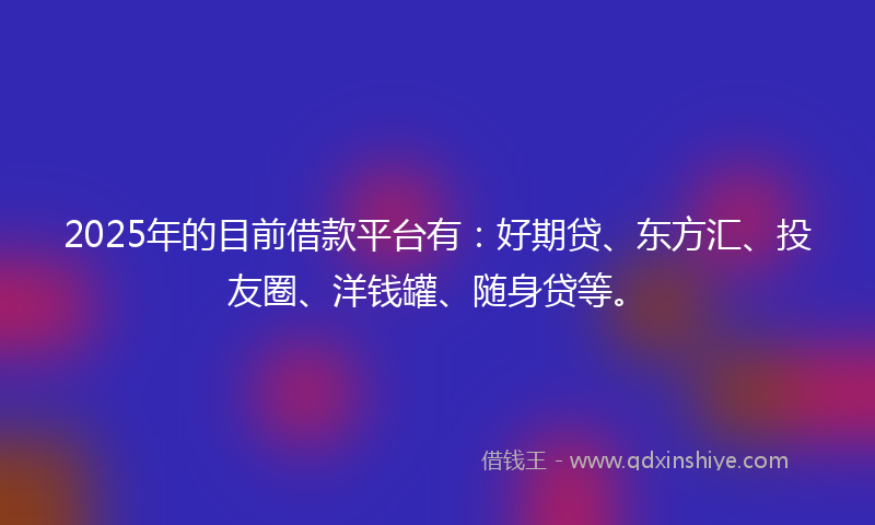 2025年的目前借款平台有：好期贷、东方汇、投友圈、洋钱罐、随身贷等。