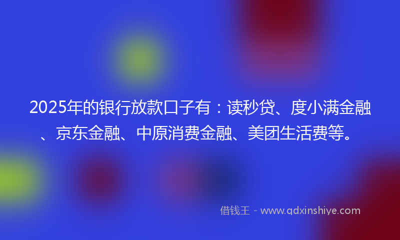 2025年的银行放款口子有：读秒贷、度小满金融、京东金融、中原消费金融、美团生活费等。
