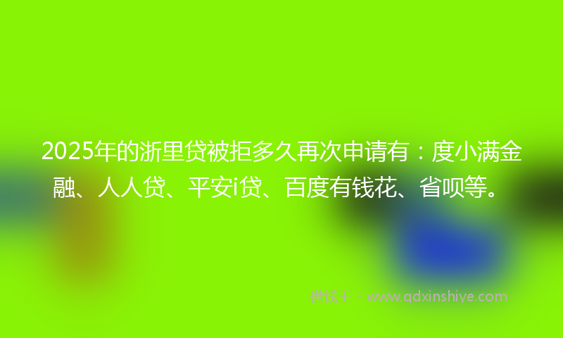 2025年的浙里贷被拒多久再次申请有：度小满金融、人人贷、平安i贷、百度有钱花、省呗等。