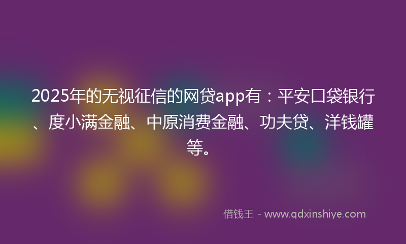 2025年的无视征信的网贷app有：平安口袋银行、度小满金融、中原消费金融、功夫贷、洋钱罐等。