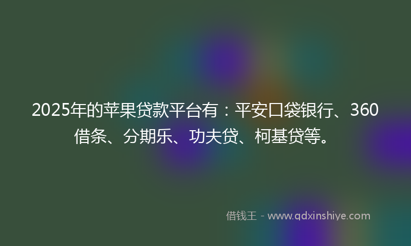 2025年的苹果贷款平台有：平安口袋银行、360借条、分期乐、功夫贷、柯基贷等。