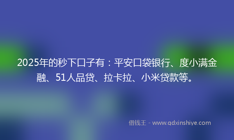 2025年的秒下口子有：平安口袋银行、度小满金融、51人品贷、拉卡拉、小米贷款等。