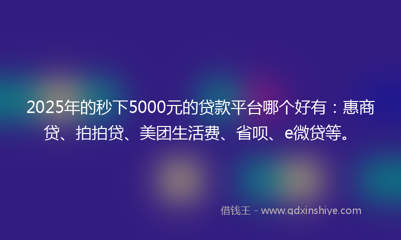 2025年的秒下5000元的贷款平台哪个好有：惠商贷、拍拍贷、美团生活费、省呗、e微贷等。