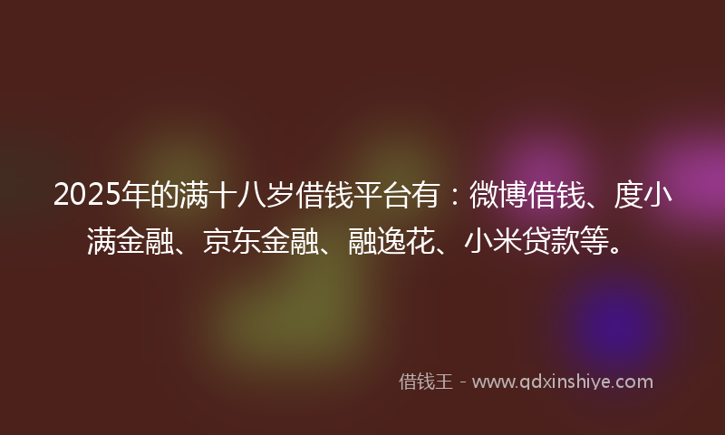 2025年的满十八岁借钱平台有：微博借钱、度小满金融、京东金融、融逸花、小米贷款等。