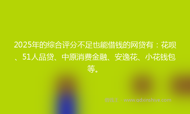 2025年的综合评分不足也能借钱的网贷有：花呗、51人品贷、中原消费金融、安逸花、小花钱包等。