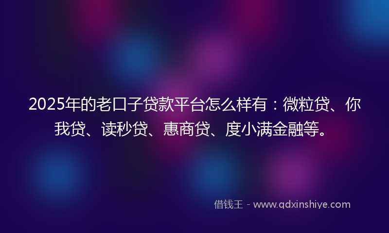 2025年的老口子贷款平台怎么样有：微粒贷、你我贷、读秒贷、惠商贷、度小满金融等。