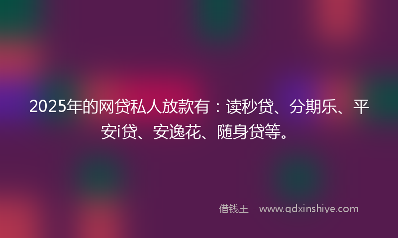 2025年的网贷私人放款有：读秒贷、分期乐、平安i贷、安逸花、随身贷等。