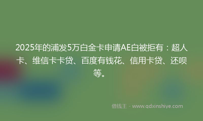 2025年的浦发5万白金卡申请AE白被拒有：超人卡、维信卡卡贷、百度有钱花、信用卡贷、还呗等。