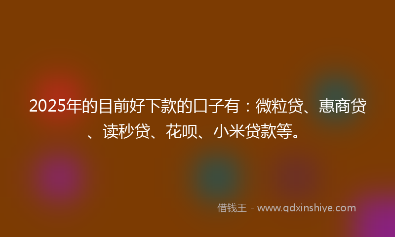 2025年的目前好下款的口子有：微粒贷、惠商贷、读秒贷、花呗、小米贷款等。