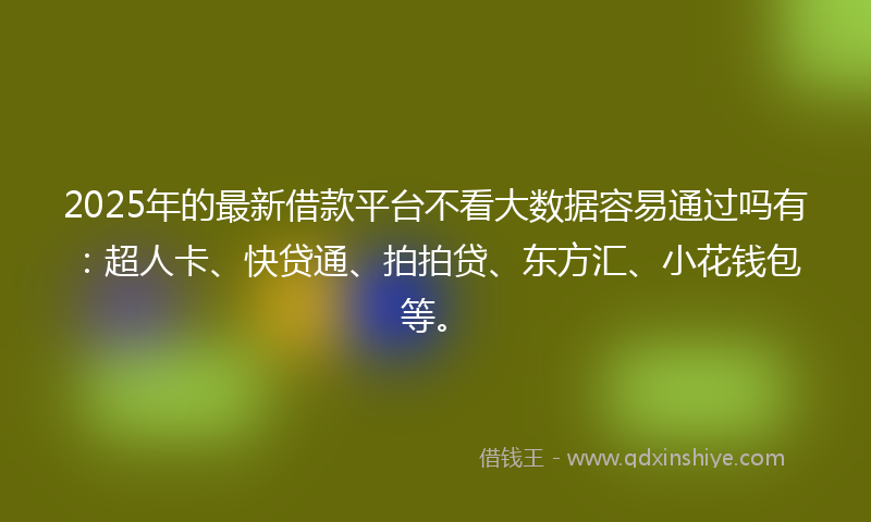 2025年的最新借款平台不看大数据容易通过吗有：超人卡、快贷通、拍拍贷、东方汇、小花钱包等。