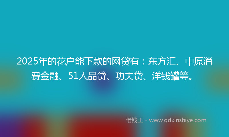2025年的花户能下款的网贷有：东方汇、中原消费金融、51人品贷、功夫贷、洋钱罐等。