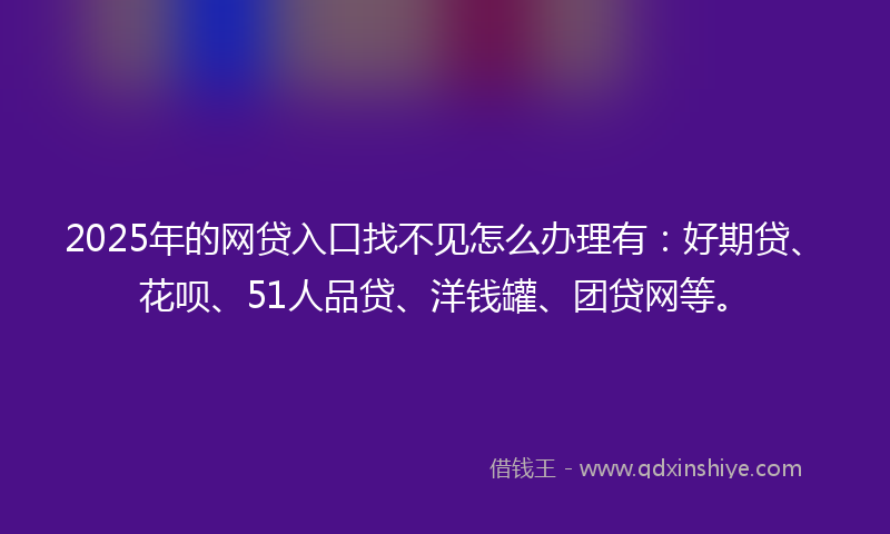 2025年的网贷入口找不见怎么办理有：好期贷、花呗、51人品贷、洋钱罐、团贷网等。