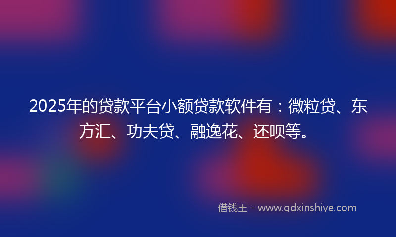 2025年的贷款平台小额贷款软件有：微粒贷、东方汇、功夫贷、融逸花、还呗等。