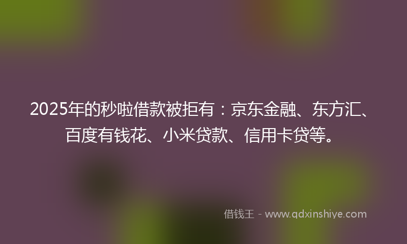 2025年的秒啦借款被拒有：京东金融、东方汇、百度有钱花、小米贷款、信用卡贷等。