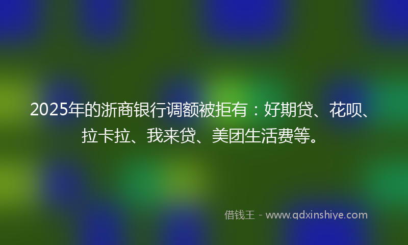 2025年的浙商银行调额被拒有：好期贷、花呗、拉卡拉、我来贷、美团生活费等。