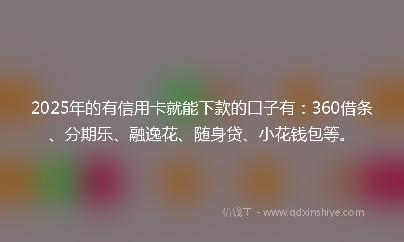 2025年的有信用卡就能下款的口子有：360借条、分期乐、融逸花、随身贷、小花钱包等。