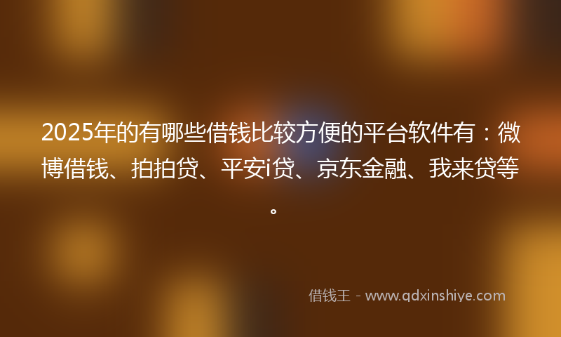 2025年的有哪些借钱比较方便的平台软件有：微博借钱、拍拍贷、平安i贷、京东金融、我来贷等。