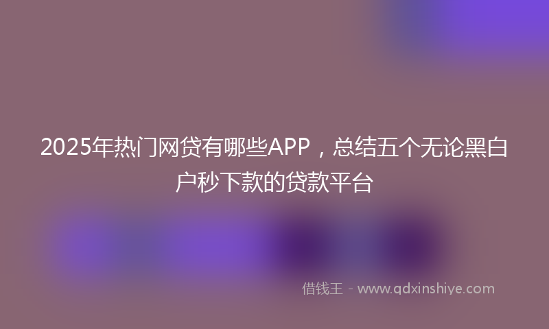 2025年热门网贷有哪些APP，总结五个无论黑白户秒下款的贷款平台