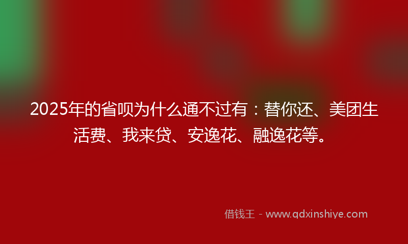 2025年的省呗为什么通不过有：替你还、美团生活费、我来贷、安逸花、融逸花等。