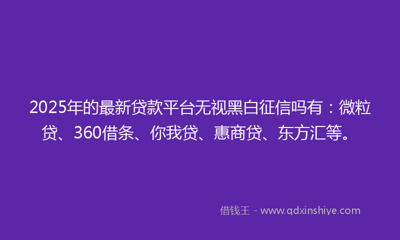 2025年的最新贷款平台无视黑白征信吗有：微粒贷、360借条、你我贷、惠商贷、东方汇等。