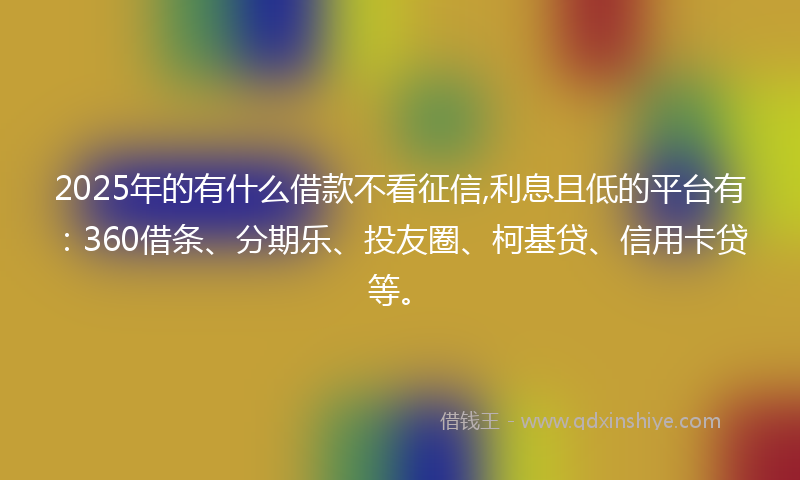 2025年的有什么借款不看征信,利息且低的平台有：360借条、分期乐、投友圈、柯基贷、信用卡贷等。