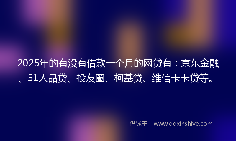 2025年的有没有借款一个月的网贷有：京东金融、51人品贷、投友圈、柯基贷、维信卡卡贷等。
