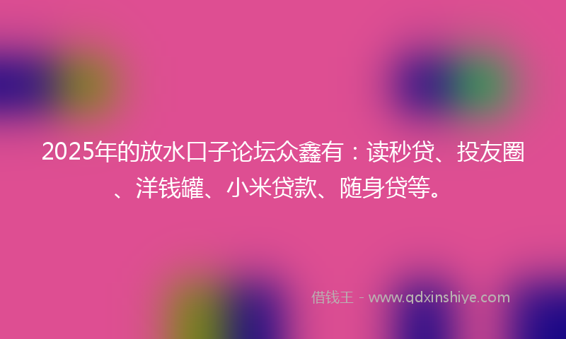 2025年的放水口子论坛众鑫有：读秒贷、投友圈、洋钱罐、小米贷款、随身贷等。