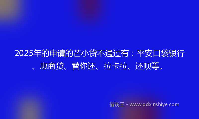 2025年的申请的芒小贷不通过有：平安口袋银行、惠商贷、替你还、拉卡拉、还呗等。