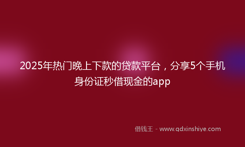 2025年热门晚上下款的贷款平台，分享5个手机身份证秒借现金的app