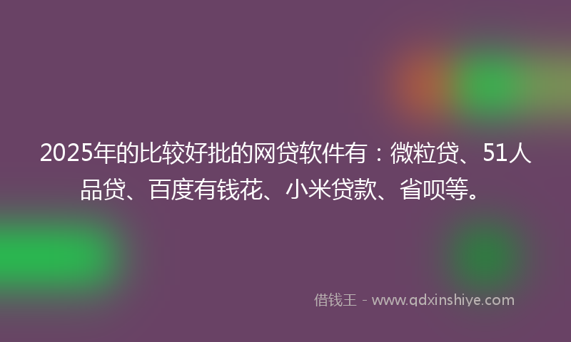 2025年的比较好批的网贷软件有：微粒贷、51人品贷、百度有钱花、小米贷款、省呗等。