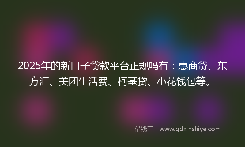 2025年的新口子贷款平台正规吗有：惠商贷、东方汇、美团生活费、柯基贷、小花钱包等。