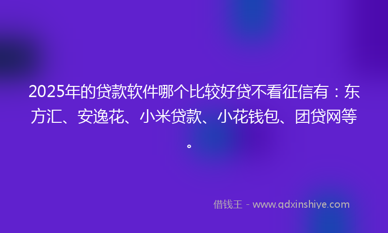 2025年的贷款软件哪个比较好贷不看征信有：东方汇、安逸花、小米贷款、小花钱包、团贷网等。