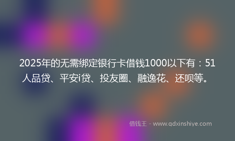2025年的无需绑定银行卡借钱1000以下有：51人品贷、平安i贷、投友圈、融逸花、还呗等。