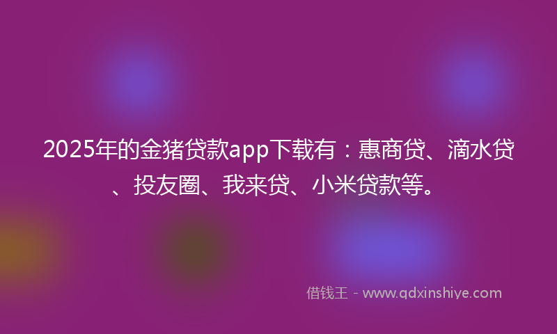 2025年的金猪贷款app下载有：惠商贷、滴水贷、投友圈、我来贷、小米贷款等。