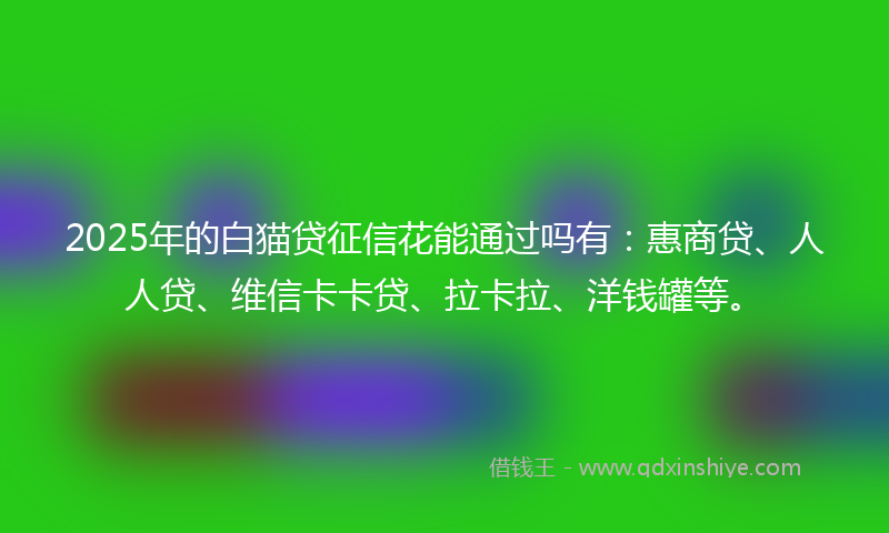 2025年的白猫贷征信花能通过吗有：惠商贷、人人贷、维信卡卡贷、拉卡拉、洋钱罐等。