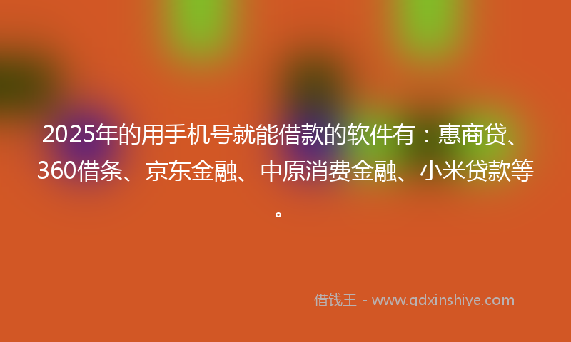 2025年的用手机号就能借款的软件有：惠商贷、360借条、京东金融、中原消费金融、小米贷款等。