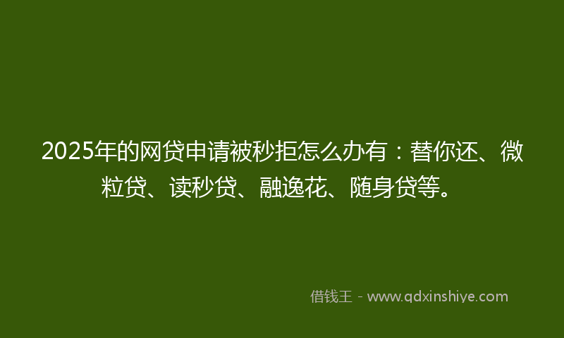 2025年的网贷申请被秒拒怎么办有：替你还、微粒贷、读秒贷、融逸花、随身贷等。