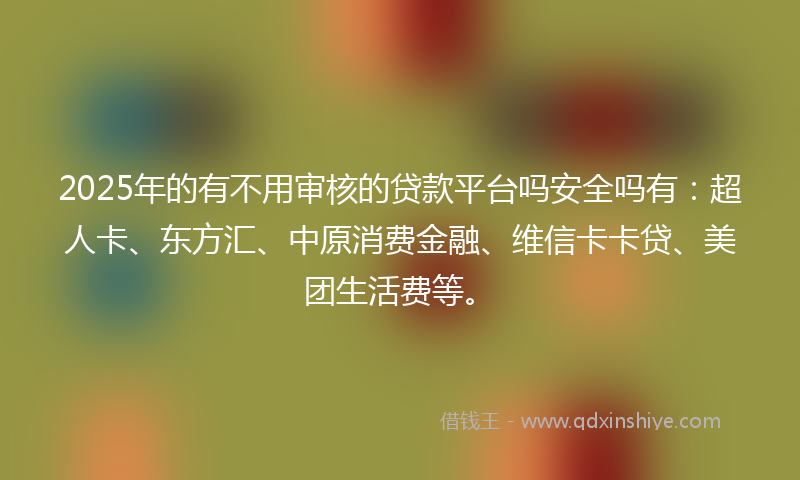 2025年的有不用审核的贷款平台吗安全吗有：超人卡、东方汇、中原消费金融、维信卡卡贷、美团生活费等。