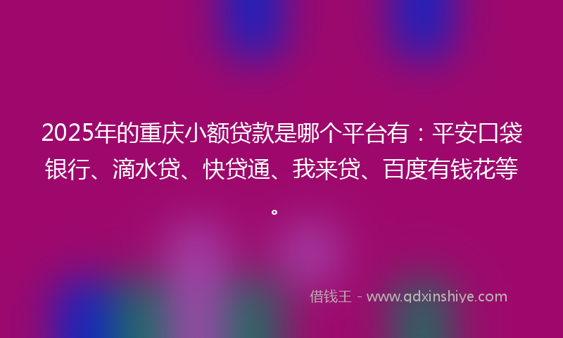 2025年的重庆小额贷款是哪个平台有：平安口袋银行、滴水贷、快贷通、我来贷、百度有钱花等。