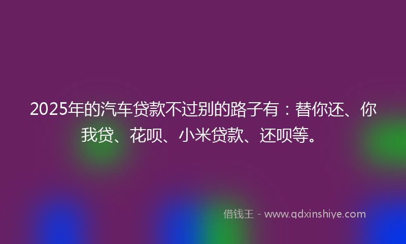 2025年的汽车贷款不过别的路子有：替你还、你我贷、花呗、小米贷款、还呗等。