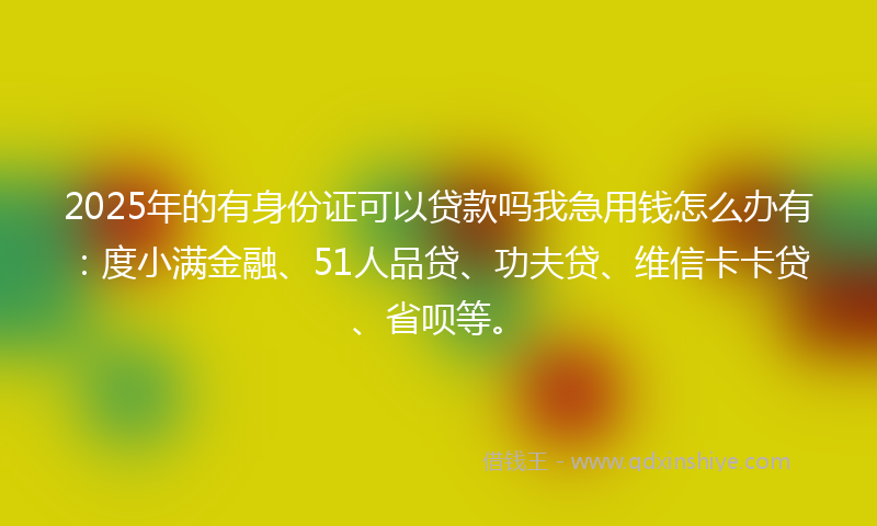 2025年的有身份证可以贷款吗我急用钱怎么办有：度小满金融、51人品贷、功夫贷、维信卡卡贷、省呗等。